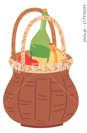 Wine picnic basket icon. Straw wicker hamper 117550284