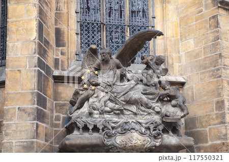 Statue of St. John of Nepomuk near St. Vitus Cathedral. Prague Castle, Czech Republic. 117550321