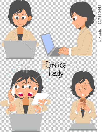 Desk work set for middle-aged women in suits Desk work set for middle-aged women in suits 117550445