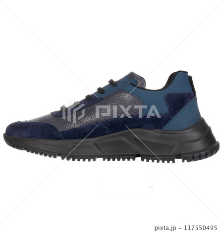 Side View of Blue and Black Casual Shoe 117550495