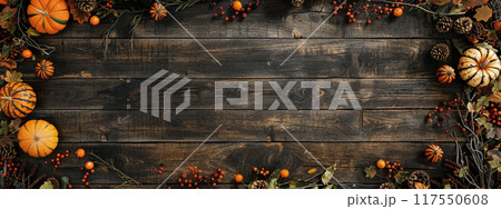 Autumn wooden background 117550608