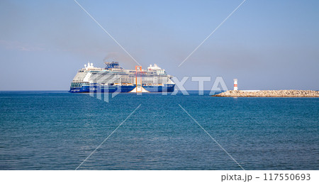 Large Passenger Ocean Cruise Liner Sailing in the Sea Large Passenger Ocean Cruise Liner Sailing in the Sea 117550693