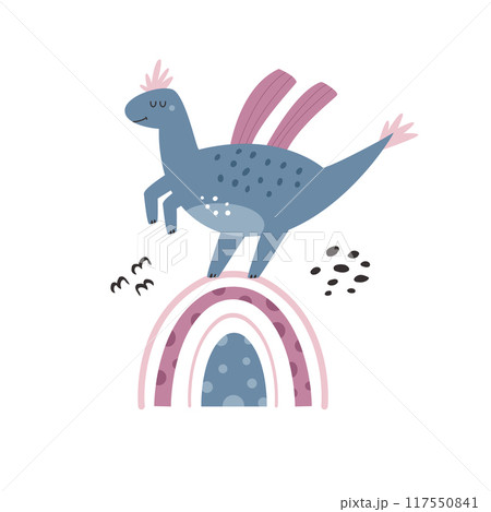 Vibrant Hand-Drawn Vector Cartoon Dinosaur Illustrations 117550841