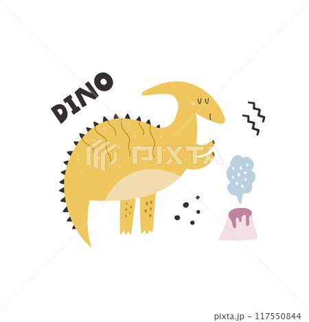 Vibrant Hand-Drawn Vector Cartoon Dinosaur Illustrations 117550844