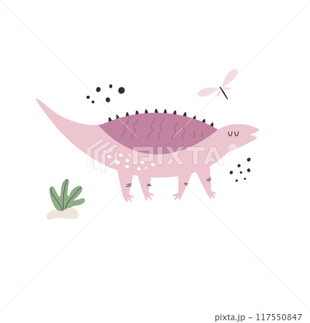 Vibrant Hand-Drawn Vector Cartoon Dinosaur Illustrations 117550847