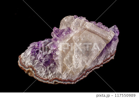 macro mineral amethyst stone with calcite black background 117550989