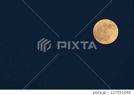 夕空に浮かぶ昇ったばかりの小望月はオレンジ色の月 117551099