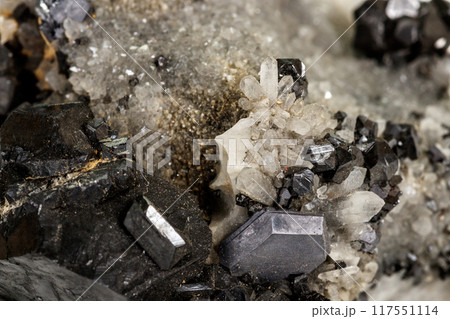 Macro stone mineral Galena on white background 117551114