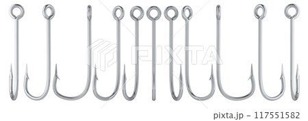 Row from Fishing Hooks, 3D rendering Row from Fishing Hooks, 3D rendering 117551582