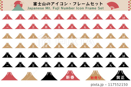 シンプルな富士山のシルエットのナンバーアイコンセット　ベクターイラスト 117552150