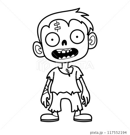 Vector illustration of a cartoon zombie, ideal for Halloween projects, children's coloring books or spooky designs 117552194