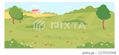 Countryside landscape. Green environment empty rural scene 117552508