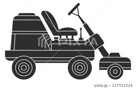 Riding mower black icon. Lawn cutting device Riding mower black icon. Lawn cutting device 117552524