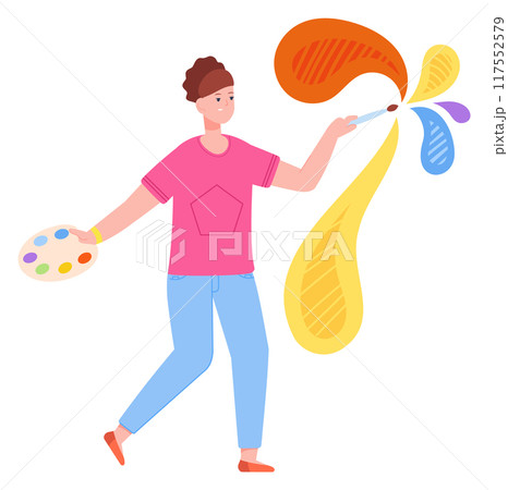 Creative female artist character. Woman painting colors 117552579