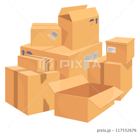 Shipping boxes pile. Storage containers. Delivery packs Shipping boxes pile. Storage containers. Delivery packs 117552676