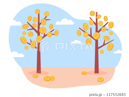 Coin growing on trees. Money plants. Finance opportunity 117552683