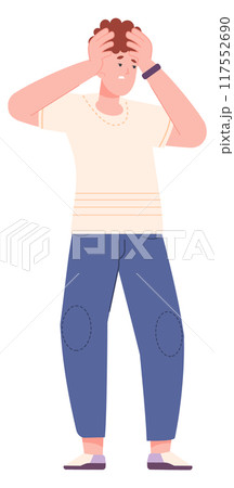 Shocked man character. Anxious frustrated unhappy expression 117552690