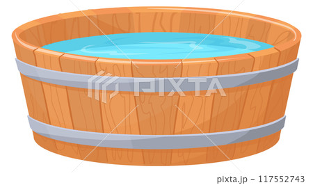 Wooden tub cartoon icon. Rustic water bath 117552743