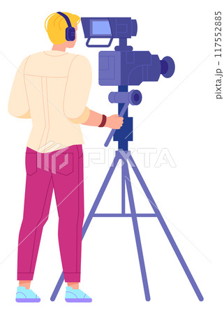 Tv cameraman character. Professional video operator man Tv cameraman character. Professional video operator man 117552885