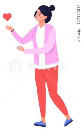 Donation icon. Woman give heart. Charity symbol 117553014