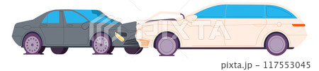 Car collision on road. Damaged auto color illustration 117553045