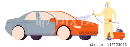 Worker paint car with red spray gun airbrush Worker paint car with red spray gun airbrush 117553058