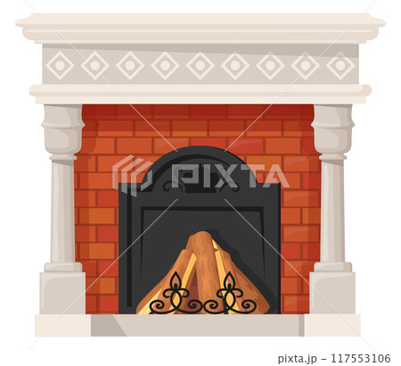 Stone fireplace. Cartoon interior heat stove icon 117553106