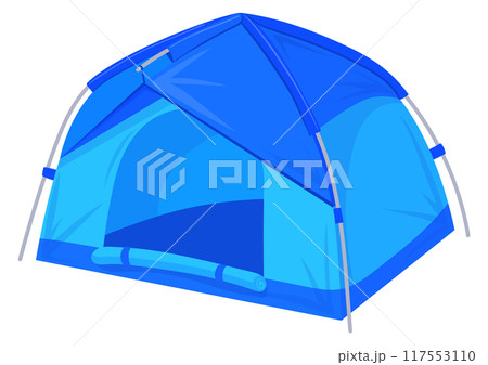 Dome tent cartoon icon. Blue fabric shelter Dome tent cartoon icon. Blue fabric shelter 117553110