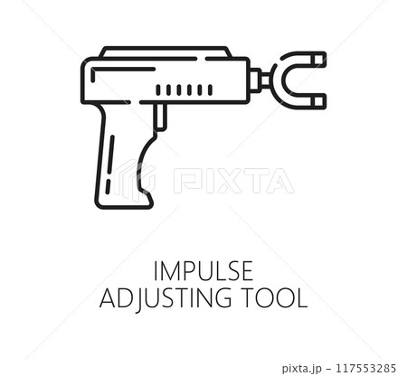 Chiropractic medicine line icon of impulse adjusting tool for spine back medical treatment, vector symbol. Chiropractic therapy and chiropractor tool for electrical stimulation of body muscles 117553285