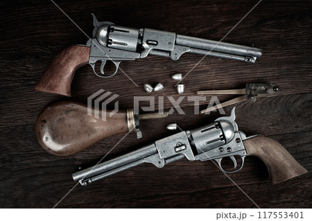 Old West Firearms Colt Dragoon Revolvers with bullet mold, bullets and powder flask 117553401