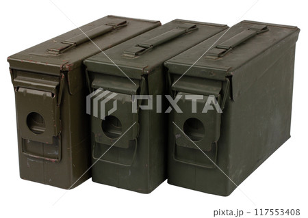US army green metal ammo boxes. US army green metal ammo boxes. 117553408