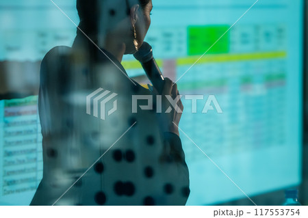 Business presentation with speaker discussing data and charts Business presentation with speaker discussing data and charts 117553754