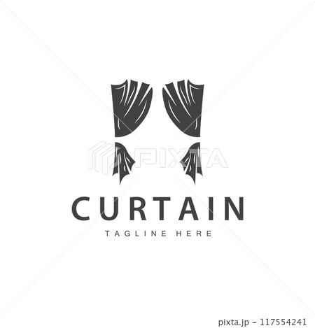 Home And Exhibition Curtain Logo Design, Building Decoration Vector Illustration 117554241