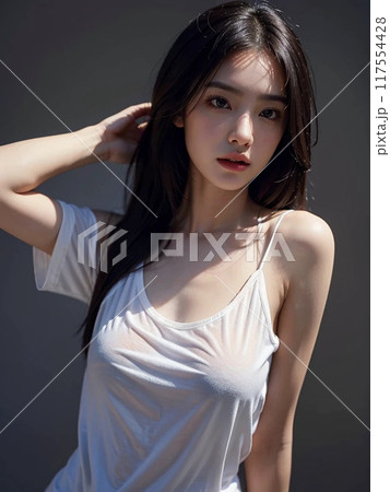 振り向く女性 117554428