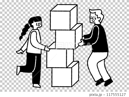 箱を積み重ねている男性と女性_2 117555127