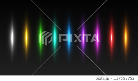 Glowing lines, neon in motion light effect. Shiny beam or ray, abstract speed lines. 117555752