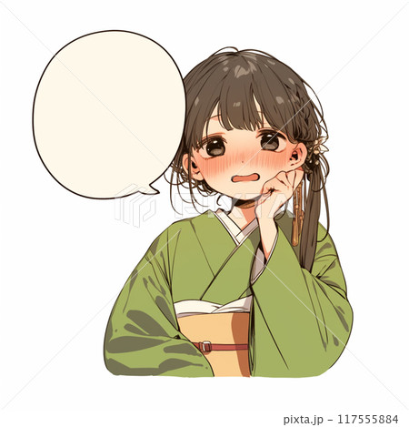 照れた着物の女性と吹き出し 117555884