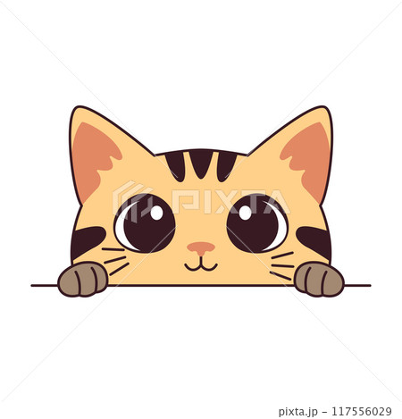 Cute Curious Orange Cat Kitten Cartoon Character Hiding while Peeking Cute Curious Orange Cat Kitten Cartoon Character Hiding while Peeking 117556029