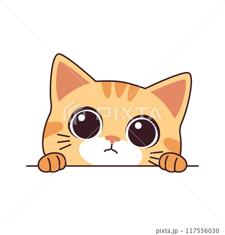 Cute Curious Orange Cat Kitten Cartoon Character Hiding while Peeking 117556030