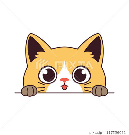 Cute Curious Orange Cat Kitten Cartoon Character Hiding while Peeking Cute Curious Orange Cat Kitten Cartoon Character Hiding while Peeking 117556031