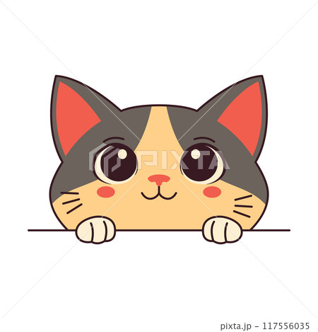 Cute Curious Gray Cat Kitten Cartoon Character Hiding while Peeking 117556035