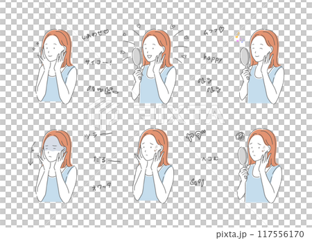 Illustration set of a woman who is happy or sad about her skin condition 117556170