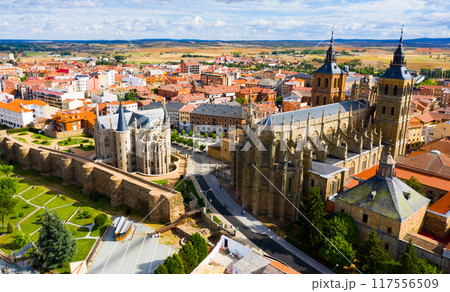 Aerial view on the Episcopal Palace of Astorga. Spain Aerial view on the Episcopal Palace of Astorga. Spain 117556509