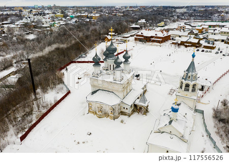 Flight over the Resurrection Monastery in city of Murom. Russia 117556526