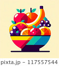 ボウルに入ったカラフルな果物のイラスト 117557544