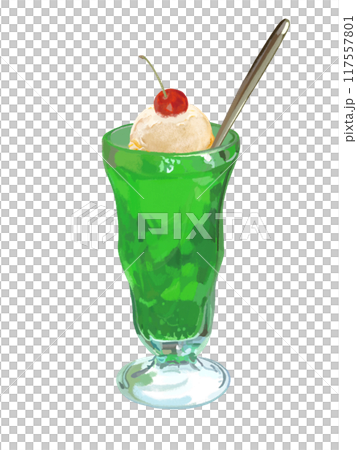 クリームソーダ（メロン）チェリー、スプーン付き 117557801