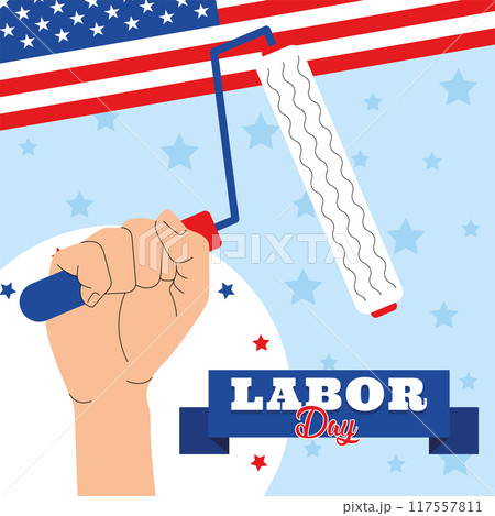 Labor Day graphic with fist holding paint roller Vector Labor Day graphic with fist holding paint roller Vector 117557811