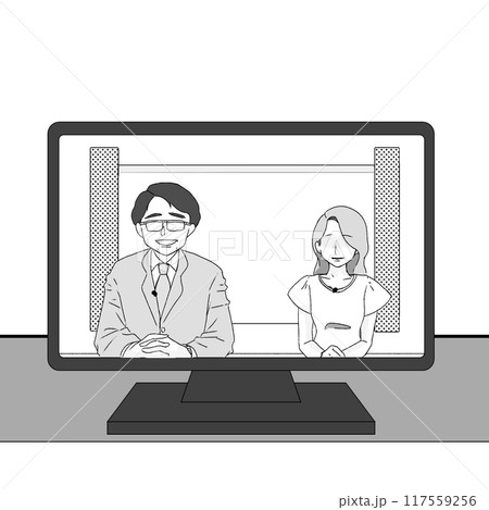 ニュース番組のイメージイラスト(キャスターとアナウンサー) ニュース番組のイメージイラスト(キャスターとアナウンサー) 117559256