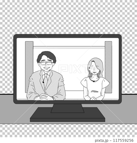ニュース番組のイメージイラスト(キャスターとアナウンサー) ニュース番組のイメージイラスト(キャスターとアナウンサー) 117559256