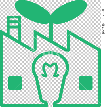 省エネやエコをイメージした工場のロゴ風の素材 省エネやエコをイメージした工場のロゴ風の素材 117560135